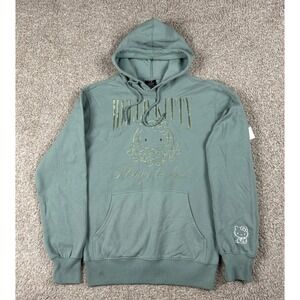 Hello Kitty Hoodie Mens Small Green Pullover Sweatshirt Embroider Always Be Kind